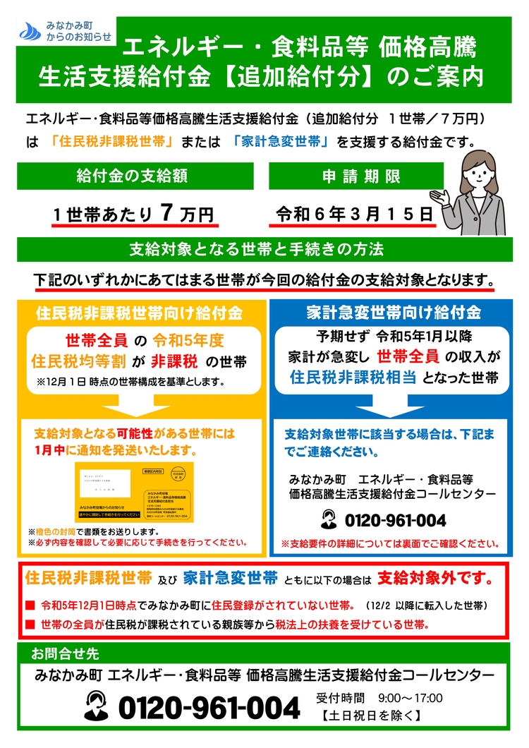 エネルギー・食料品等 価格高騰 生活支援給付金【追加給付分】のご案内1