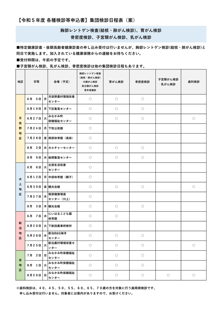 集団検診日程表1