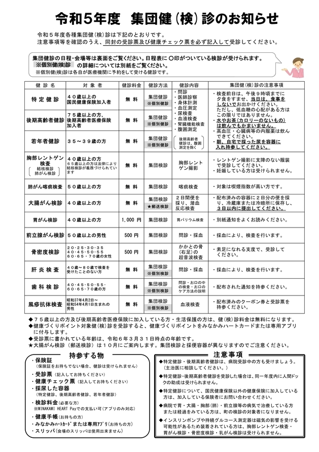 令和5年度集団健(検)診のお知らせ