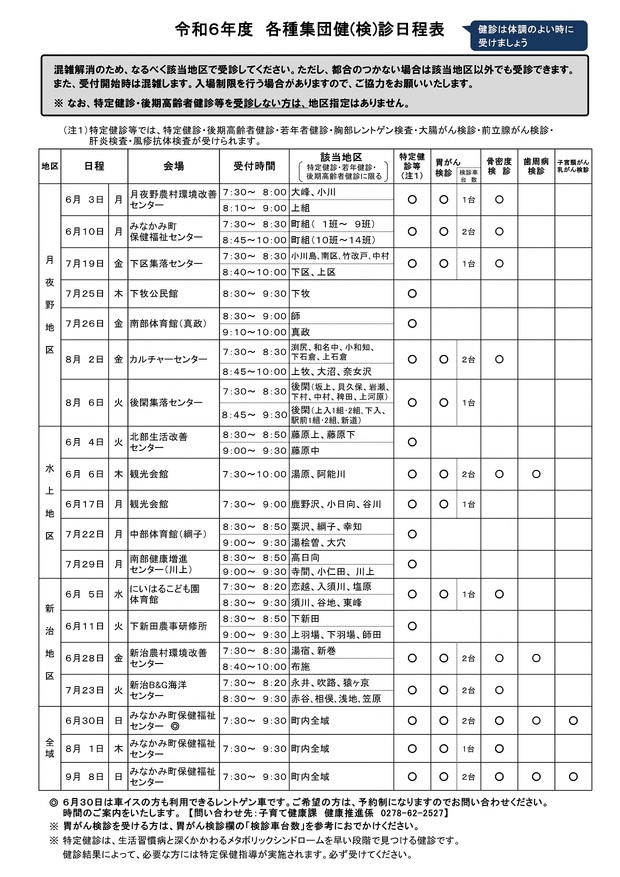 令和5年度各種集団健(検)診日程表